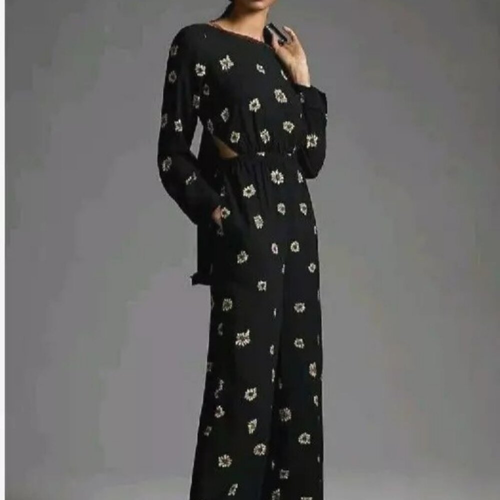 NWT Anthropologie Farm Rio Cutout Jumpsuit Long Sleeve Viscose Size M With Tags
